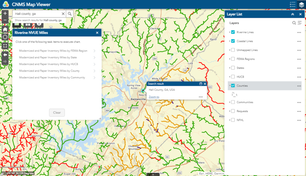 CNMS Viewer screenshot centered on Hall county