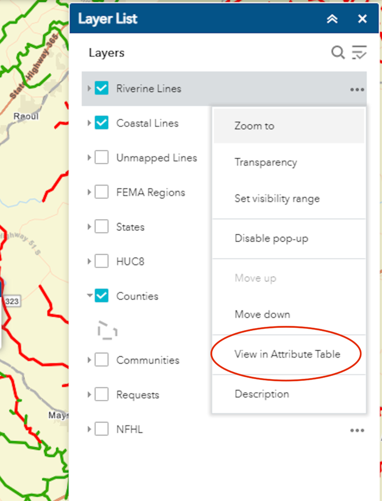 Drop down on screenshot showing View Attribute Table choice