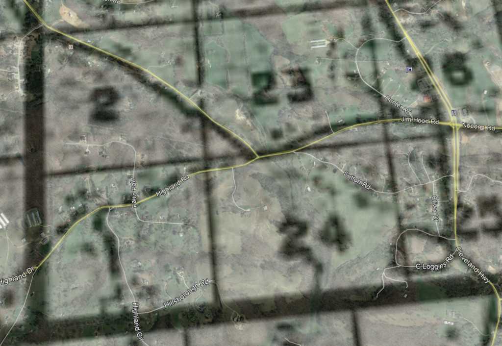 Screenshot of an overlay of the districts and Lot 24 on top of Google maps