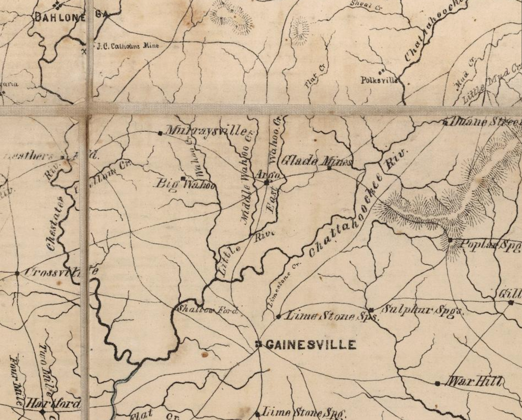 Map from 1864 showing location of the Middle Fork of Yahoo Creek