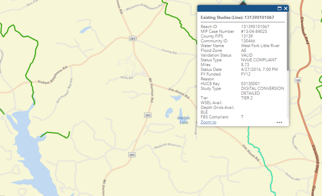 Zoomed in view of West Fork Little River in the viewer