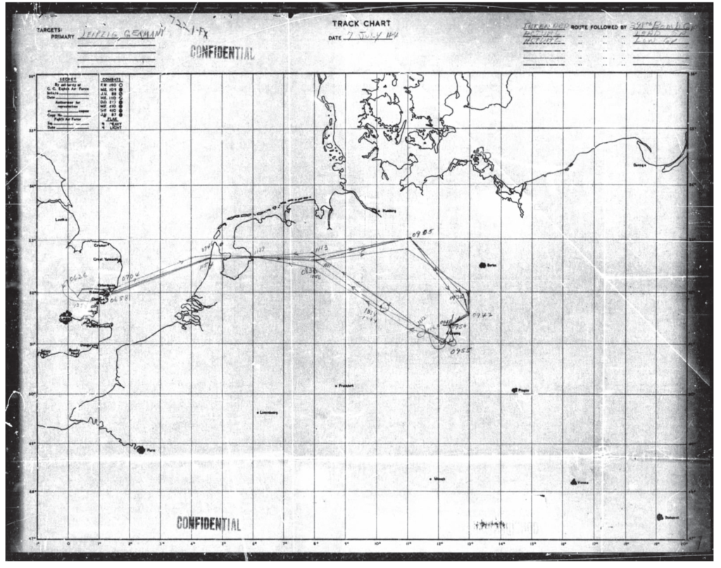 map showing flight path of 42-107218 of 