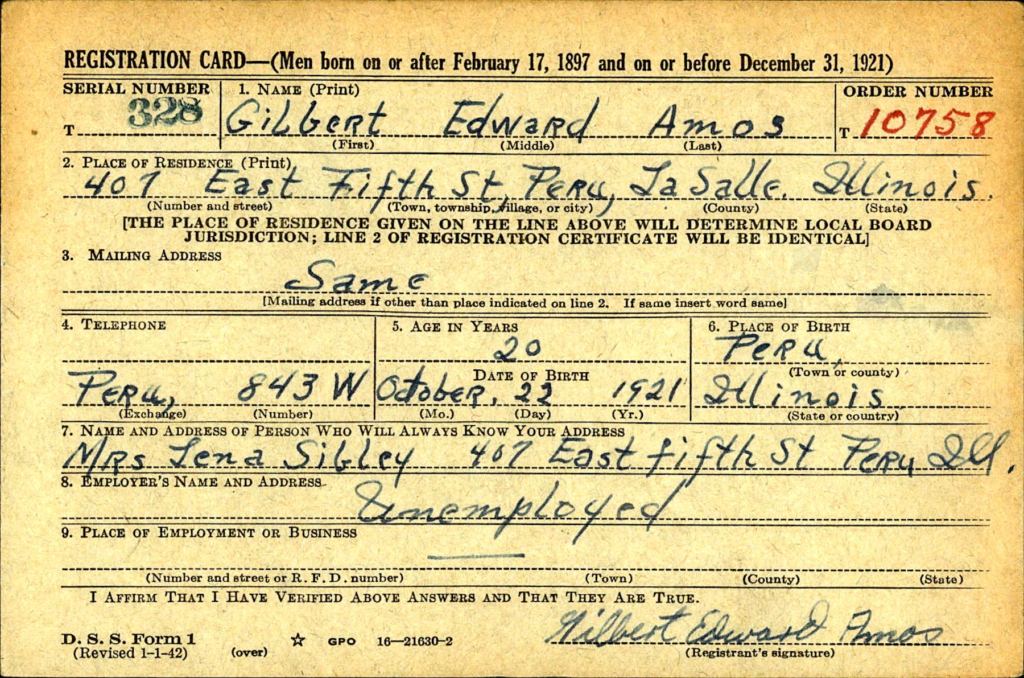 WW2 Draft Card - Gilbert Amos
