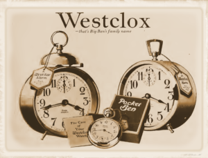 Westclox ad with clocks