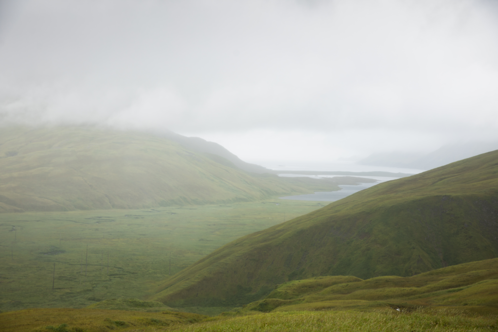 "From the top of Engineer Hill, looking into the valley where Japanese forces had camped and from which they led their final banzai charge in the last combat of the Battle of Attu." USFW, public domain.