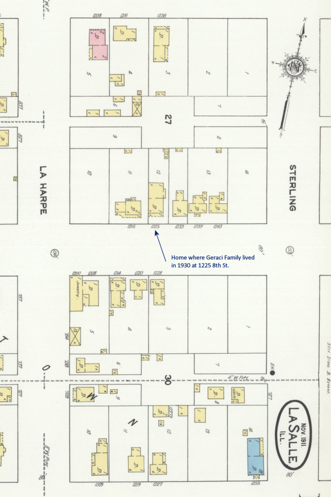 Sanborn map showing location of 1225 8th which was a frame home along the road