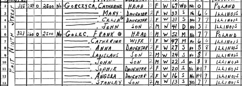 1940 census showing the Frank Goletz household.
