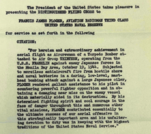Letter awarding Distinguished Flying Cross to ARM3c Francis Ploger